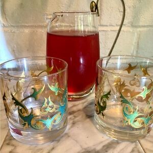 MCM 3 pc Barware Set. 22 k rocks glasses and martini pitcher. DRINKGLAM